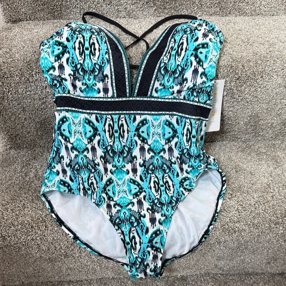 NWT Jantzen Swim One Piece in Blue and Black - Picture 1 of 8